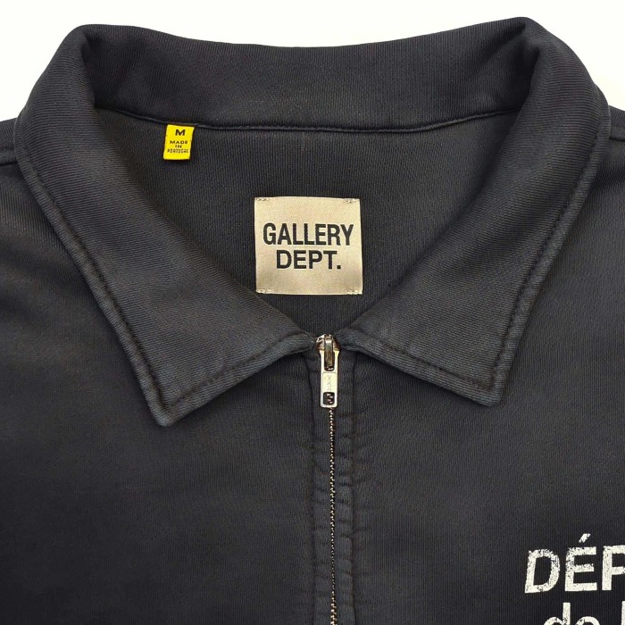 GaIIery Dept. 1:1 quality version Streetwear Solid Black Front And Back Vintage French Letter Print Lapel Full Zip Loose Fit Sweat Jacket 29367372