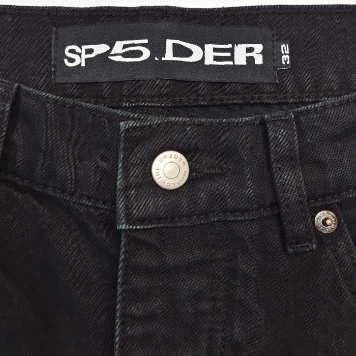 Sp5der [Big & Tall for weights up to 220 lbs]1:1 quality version Streetwear Solid Black Front And Back Gray Star Number Print Straight Fit Mid Length Denim Shorts 29367358