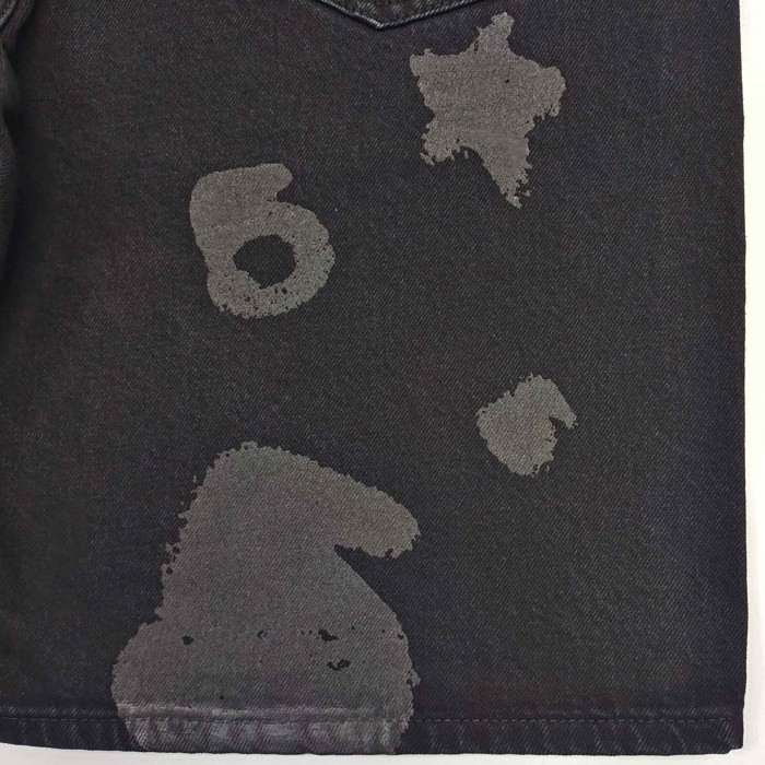 Sp5der [Big & Tall for weights up to 220 lbs]1:1 quality version Streetwear Solid Black Front And Back Gray Star Number Print Straight Fit Mid Length Denim Shorts 29367358
