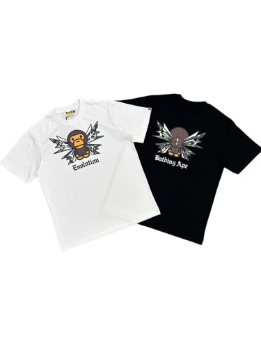 A Bathing Ape Bape 1:1 quality version Front Camo Lightning Monkey Print Evolution Gothic Letter Back Reverse Monkey Camo Lightning Text Graphic Tee 2 colors 29367312