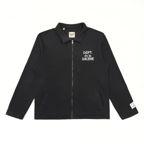 GaIIery Dept. 1:1 quality version Streetwear Solid Black Front And Back Vintage French Letter Print Lapel Full Zip Loose Fit Sweat Jacket 29367372
