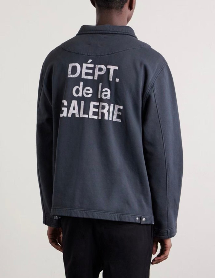 GaIIery Dept. 1:1 quality version Streetwear Solid Black Front And Back Vintage French Letter Print Lapel Full Zip Loose Fit Sweat Jacket 29367372