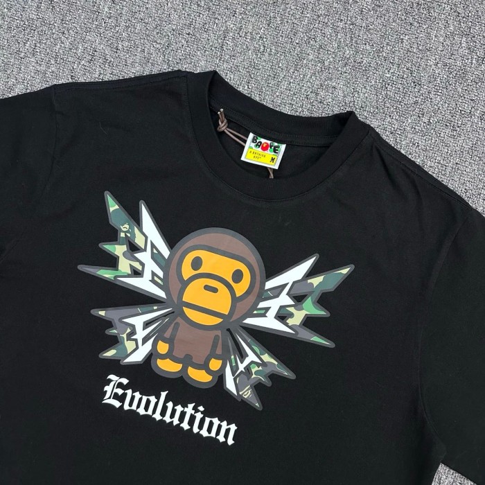 A Bathing Ape Bape 1:1 quality version Front Camo Lightning Monkey Print Evolution Gothic Letter Back Reverse Monkey Camo Lightning Text Graphic Tee 2 colors 29367312