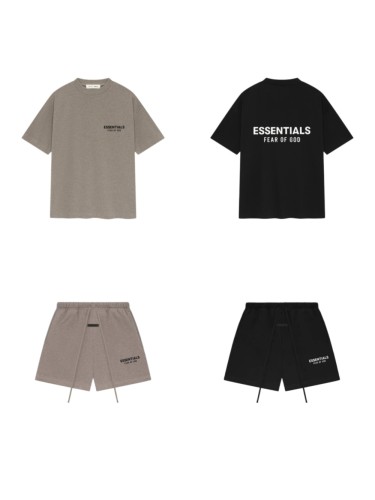Fear Of God (Essentials) [Big & Tall for weights up to 220 lbs]1:1 quality version 3D Velvet Rubber Letter Print Tee & Shorts Set 2 colors 28917617