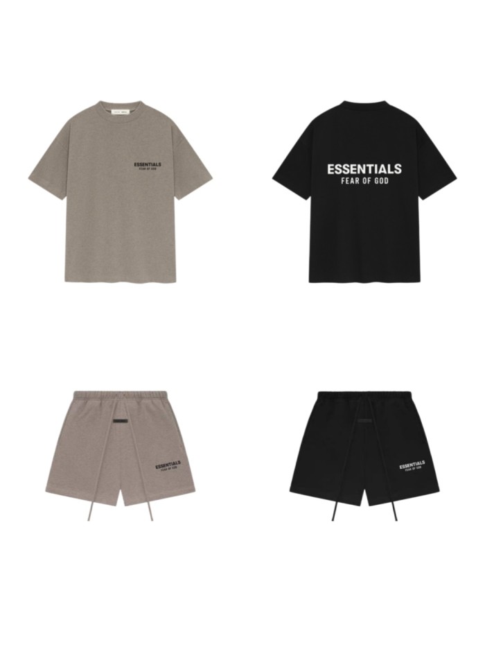 Fear Of God (Essentials) [Big & Tall for weights up to 220 lbs]1:1 quality version 3D Velvet Rubber Letter Print Tee & Shorts Set 2 colors 28917617