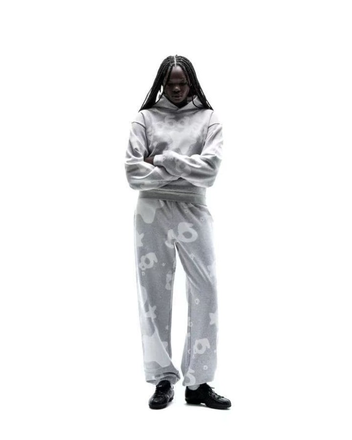 Sp5der [Big & Tall for weights up to 220 lbs]1:1 quality version High Street Heather Gray Curved Letter Star All Over Print Hoodie & Pants Set 29368154