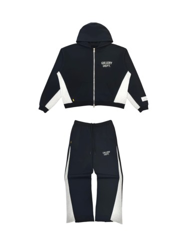 GaIIery Dept. [Big & Tall for weights up to 260 lbs]1:1 quality version Streetwear Black Gray Color Block Letter Print Zip Up Hoodie & Pants Set 29368165