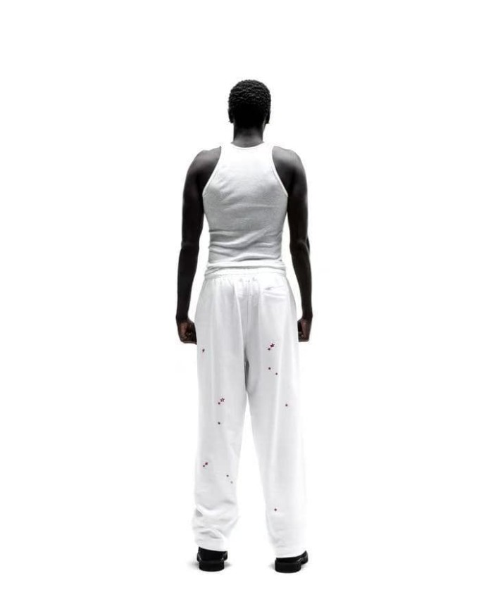 Sp5der [Big & Tall for weights up to 220 lbs]1:1 quality version High Street White Pink Splash Star Letter Print Hoodie & Pants Set 29368149