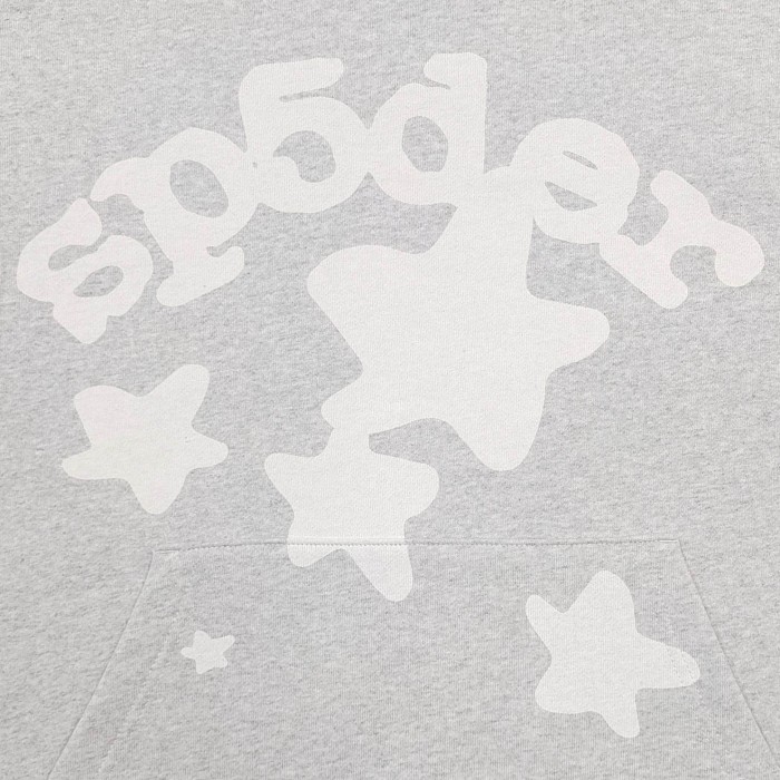 Sp5der [Big & Tall for weights up to 220 lbs]1:1 quality version High Street Heather Gray Curved Letter Star All Over Print Hoodie & Pants Set 29368154