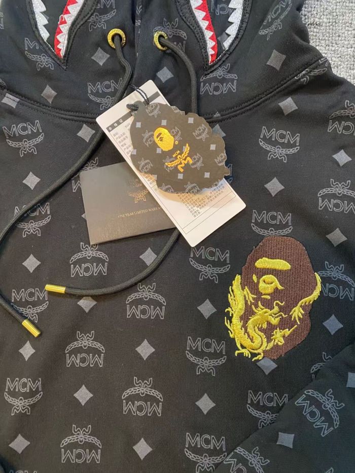 A Bathing Ape Bape MCM Lunar Dragon Year Limited Subtle Monogram Golden Dragon Ape Head Embroidered Shark Hoodie 29368299