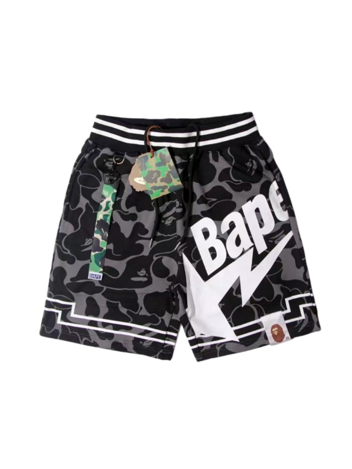 A Bathing Ape Bape Camo Letter Shark Straight Fit French Terry Five Inch Beach Shorts 29368388