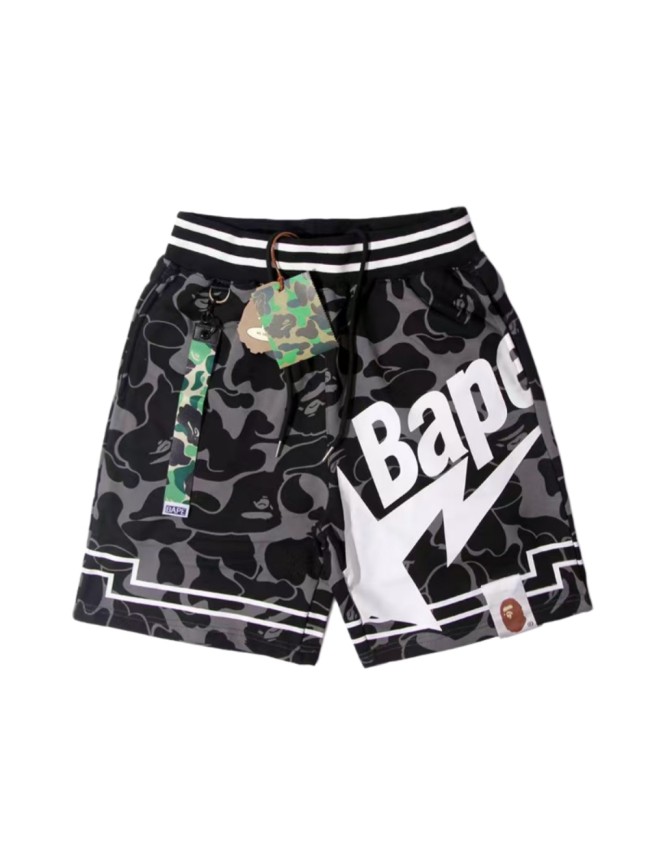 A Bathing Ape Bape Camo Letter Shark Straight Fit French Terry Five Inch Beach Shorts 29368388