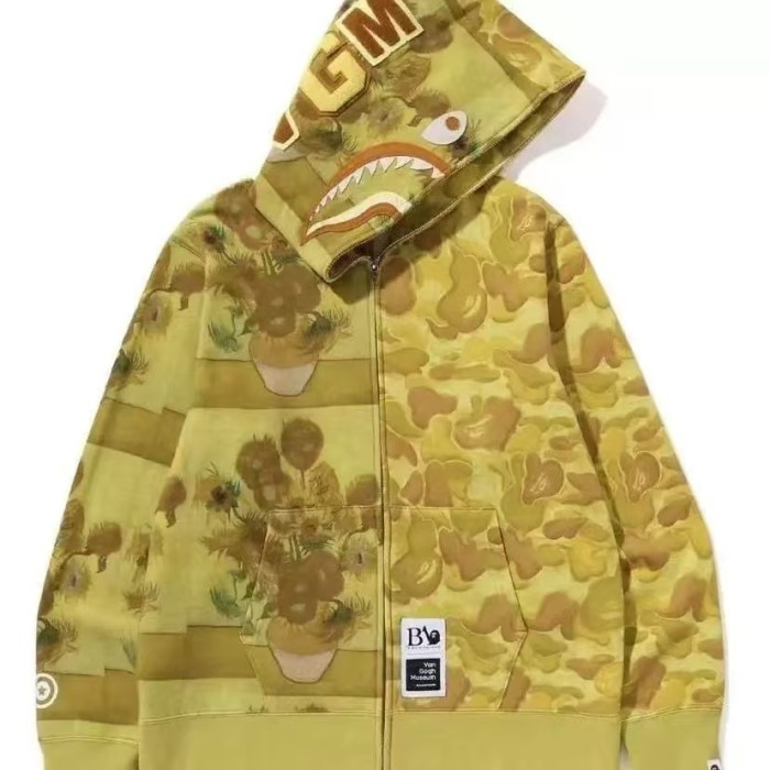 A Bathing Ape Bape 1:1 quality version Van Gogh Sunflower Digital Print Oil Painting Men's Fleece Lined Autumn Winter Hoodie 2 colors 29368374