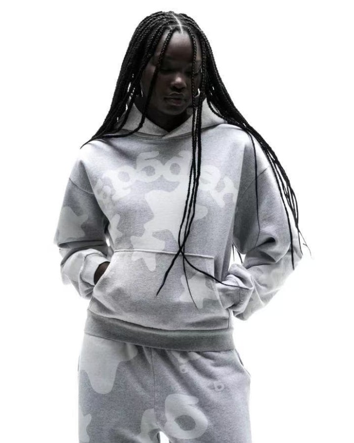 Sp5der [Big & Tall for weights up to 220 lbs]1:1 quality version High Street Heather Gray Curved Letter Star All Over Print Hoodie & Pants Set 29368154
