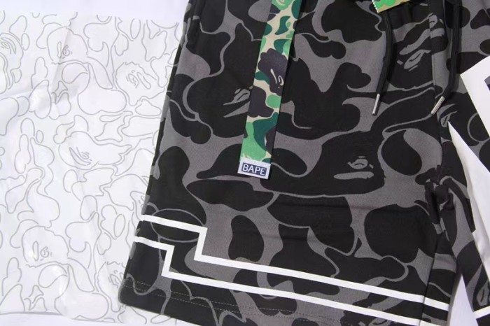 A Bathing Ape Bape Camo Letter Shark Straight Fit French Terry Five Inch Beach Shorts 29368388