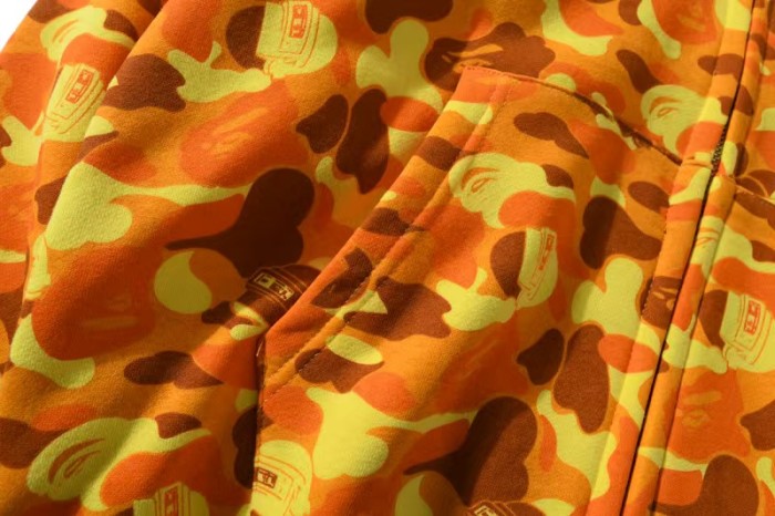 A Bathing Ape Bape All Over Letter Print Collaboration Edition PUBG Orange Camo Shark Hoodie 29368319