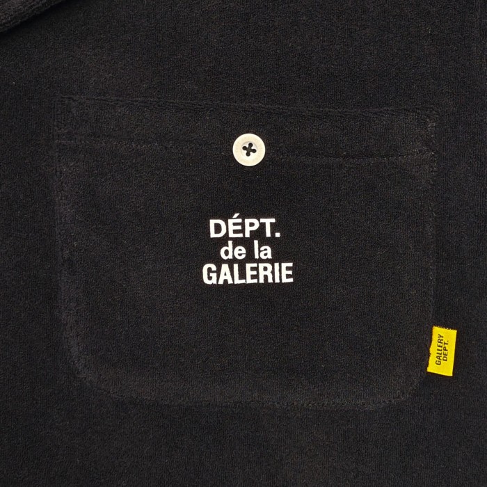GaIIery Dept. [Big & Tall for weights up to 260 lbs]1:1 quality version Streetwear Solid Black French Letter Print Notch Collar Shirt & Sweat Shorts Set 29368158