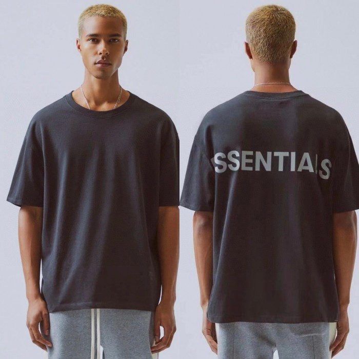 Fear Of God (Essentials) [Big & Tall for weights up to 220 lbs]1:1 quality version Streetwear Solid Color Front Small Letter Back Big Logo Print Crew Neck T-shirt 4 colors 29368212
