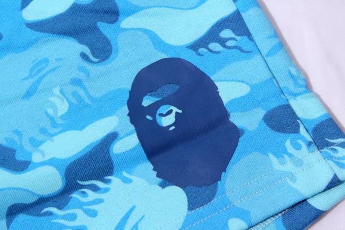A Bathing Ape Bape Flame Blue Camo Shark Straight Fit French Terry Five Inch Beach Shorts 2 colors 29368326
