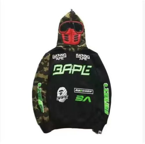 A Bathing Ape Bape Vintage Spliced Camo Mask Hoodie Back Large Ape Head Print Hoodie 29368358