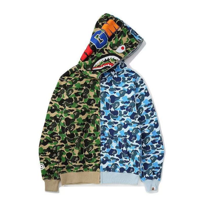 A Bathing Ape Bape Streetwear Color Block Camo Shark Mouth Full Zip Hoodie 3 colors 29368353