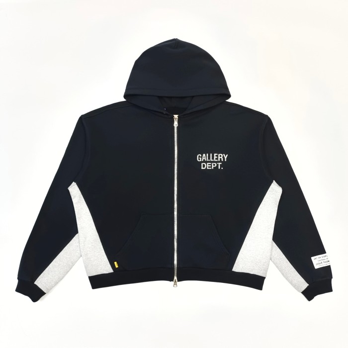 GaIIery Dept. [Big & Tall for weights up to 260 lbs]1:1 quality version Streetwear Black Gray Color Block Letter Print Zip Up Hoodie & Pants Set 29368165