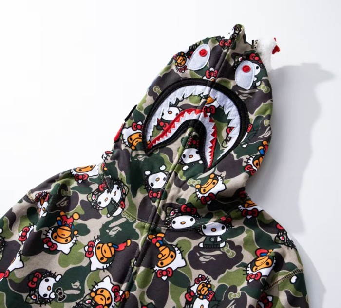 A Bathing Ape Bape All Over Letter Print Hello Kitty Loose Shark Zip Up Hoodie 2 colors 29368314