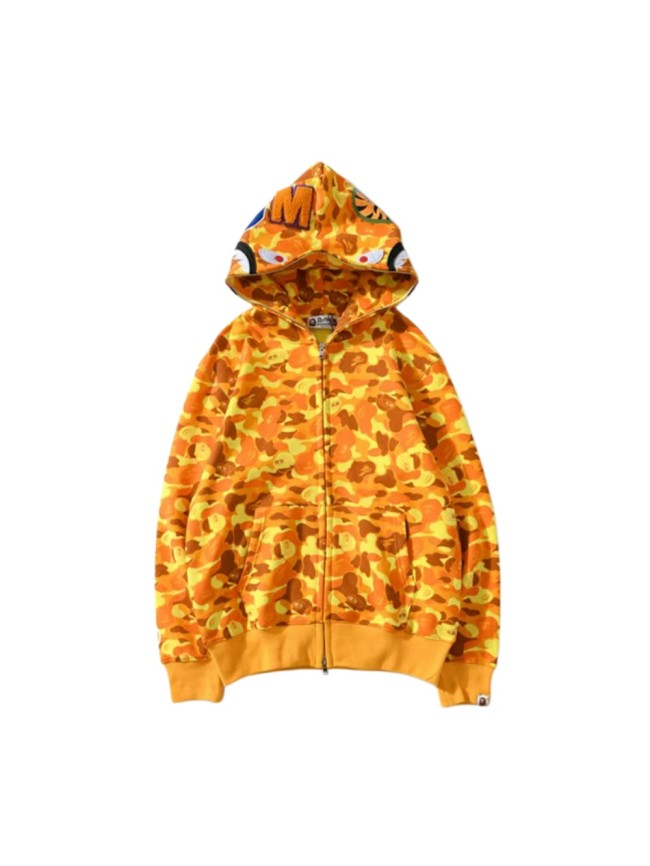 A Bathing Ape Bape All Over Letter Print Collaboration Edition PUBG Orange Camo Shark Hoodie 29368319