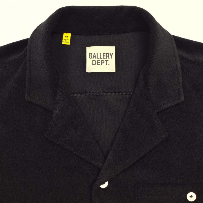 GaIIery Dept. [Big & Tall for weights up to 260 lbs]1:1 quality version Streetwear Solid Black French Letter Print Notch Collar Shirt & Sweat Shorts Set 29368158