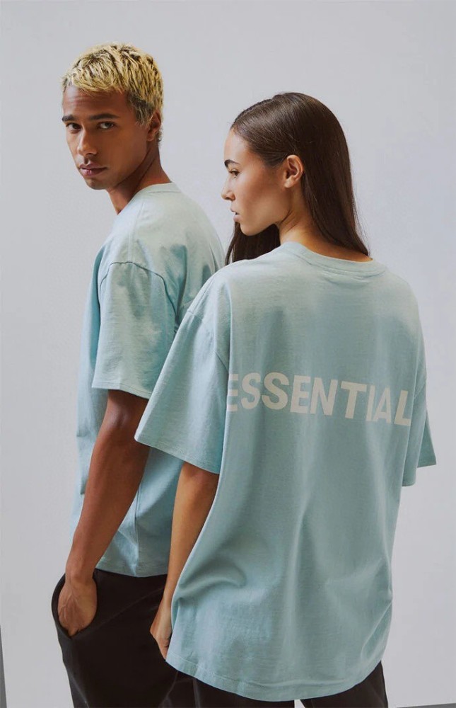 Fear Of God (Essentials) [Big & Tall for weights up to 220 lbs]1:1 quality version Streetwear Solid Color Front Small Letter Back Big Logo Print Crew Neck T-shirt 4 colors 29368212