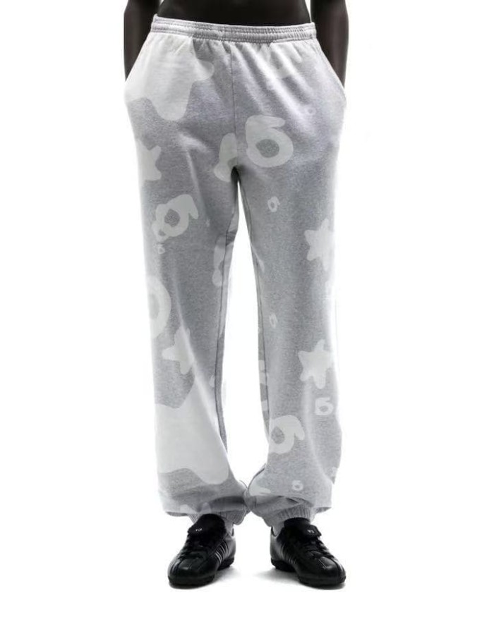 Sp5der [Big & Tall for weights up to 220 lbs]1:1 quality version High Street Heather Gray Curved Letter Star All Over Print Hoodie & Pants Set 29368154