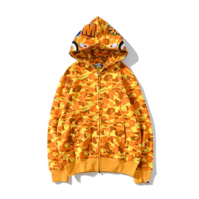 A Bathing Ape Bape All Over Letter Print Collaboration Edition PUBG Orange Camo Shark Hoodie 29368319