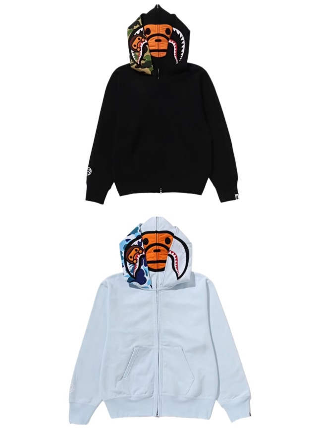 A Bathing Ape Bape 1:1 quality version Camo Ape Shark Milo KT Monkey Unisex Embroidered Zip Up Hoodie 3 colors 29368405