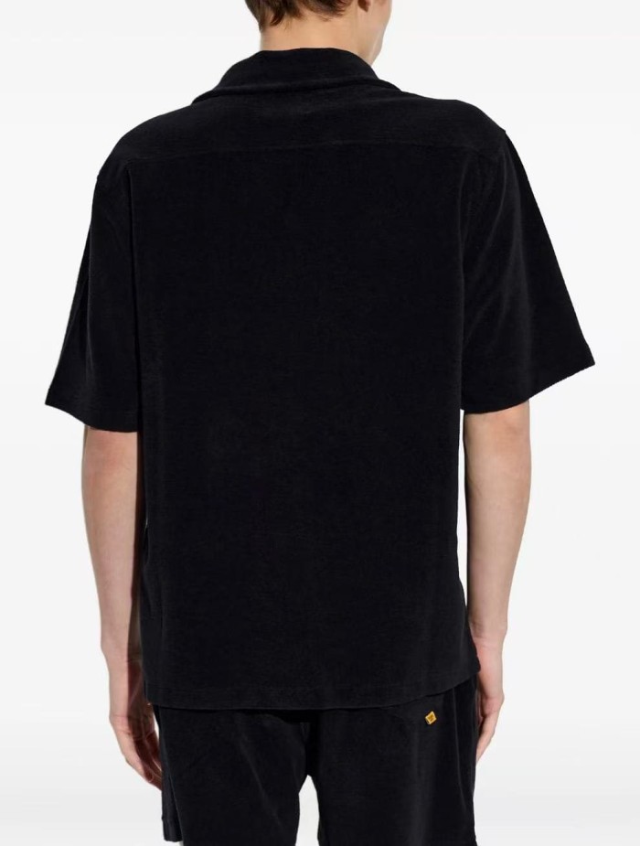 GaIIery Dept. [Big & Tall for weights up to 260 lbs]1:1 quality version Streetwear Solid Black French Letter Print Notch Collar Shirt & Sweat Shorts Set 29368158