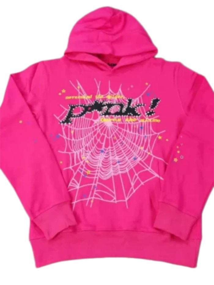 Sp5der Young ThugSp5der-Pink hoodie with white dots and black letters 18850699