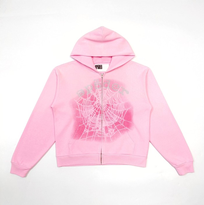 Sp5der [Big & Tall for weights up to 220 lbs]1:1 quality version Streetwear Rhinestone Spider Web Print  Hoodie & Shorts Set 29371984