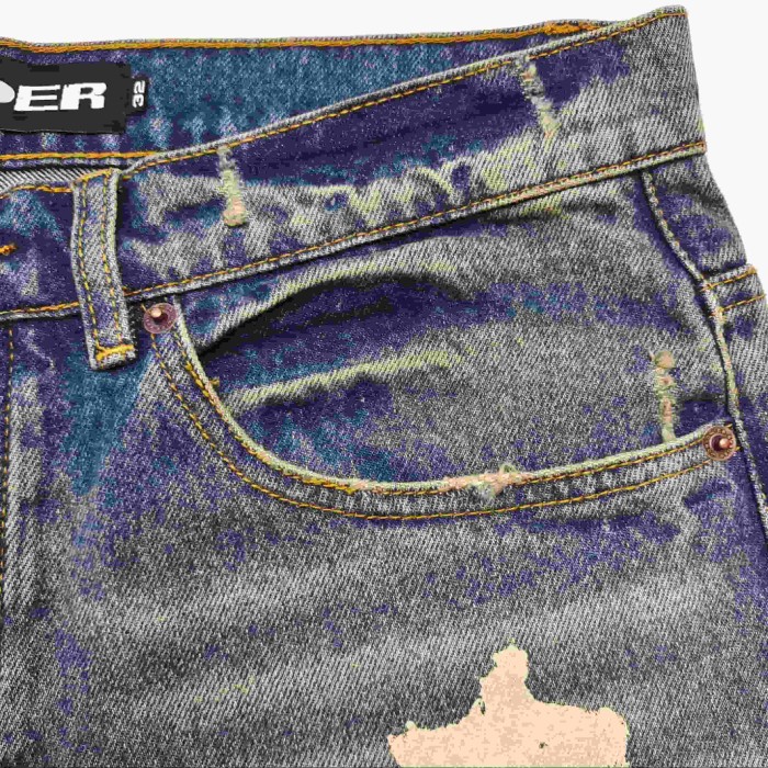 Sp5der [Big & Tall for weights up to 220 lbs]1:1 quality version Streetwear Vintage Washed Denim Shorts Star Number Print Loose Straight Cut Jean Shorts 29371948