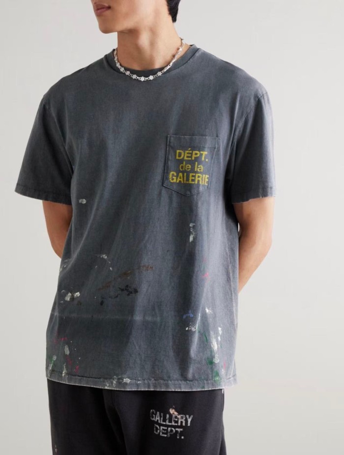 GaIIery Dept. [Big & Tall for weights up to 220 lbs]1:1 quality version Streetwear Vintage Washed Pocket Letter Print Splash Ink Graffiti Oversized Tee 29371920