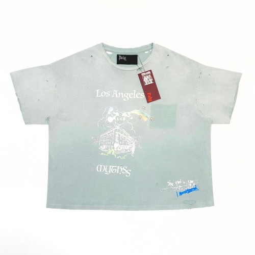 Paly Hollywood [Big & Tall for weights up to 220 lbs]1:1 quality version Streetwear Distressed Hole Washed Letter Rainbow Rhinestone Beaded Oversized Tee 29371935