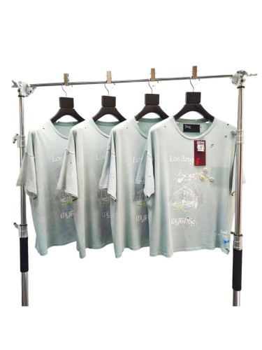 Paly Hollywood [Big & Tall for weights up to 220 lbs]1:1 quality version Streetwear Distressed Hole Washed Letter Rainbow Rhinestone Beaded Oversized Tee 29371935