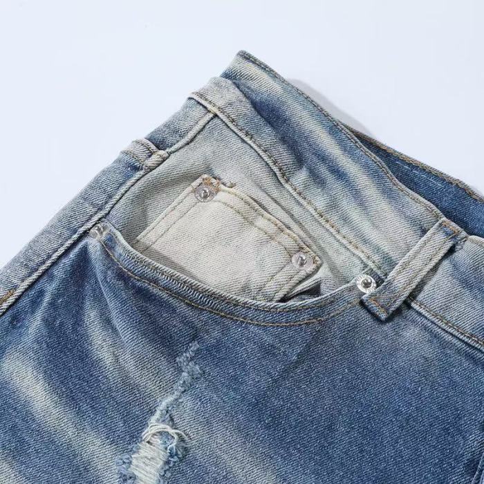 Amiri 1:1 quality version  Wash Cut Out Purple Patch Letter Appliques Slim Tapered Jeans 29373768