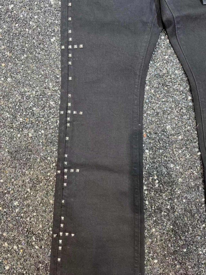Purple Brand 1:1 quality version American Biker High Street Black Wash Side Metal Studded Flare Jeans 29373863