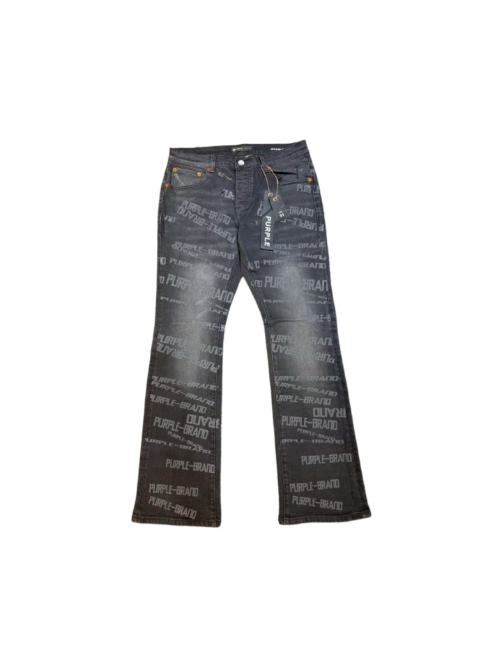 Purple Brand 1:1 quality version Retro Hip Hop Faded Black Full Print Text Logo Flare Jeans 29373846