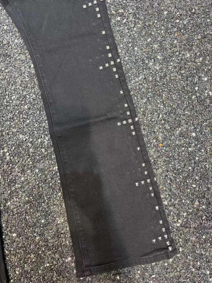 Purple Brand 1:1 quality version American Biker High Street Black Wash Side Metal Studded Flare Jeans 29373863