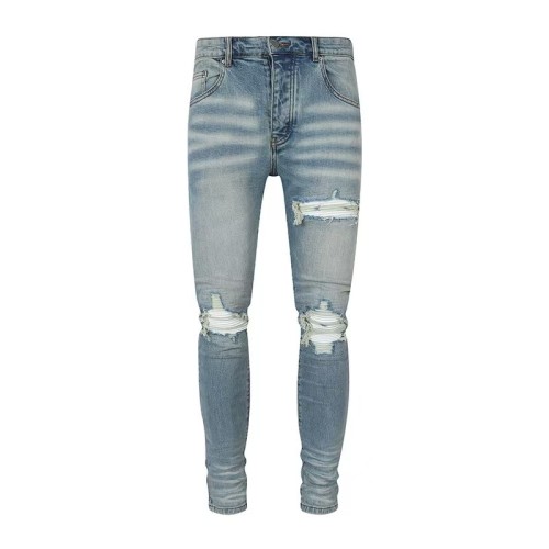 Amiri 1:1 quality version Wash Distressed Ripped White Stripe Patch Skinny Jeans 29373781