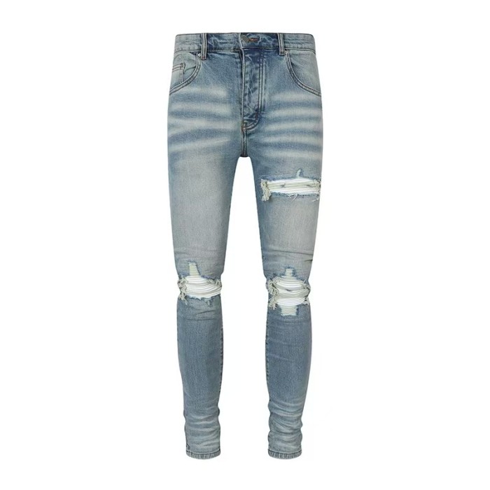 Amiri 1:1 quality version Wash Distressed Ripped White Stripe Patch Skinny Jeans 29373781