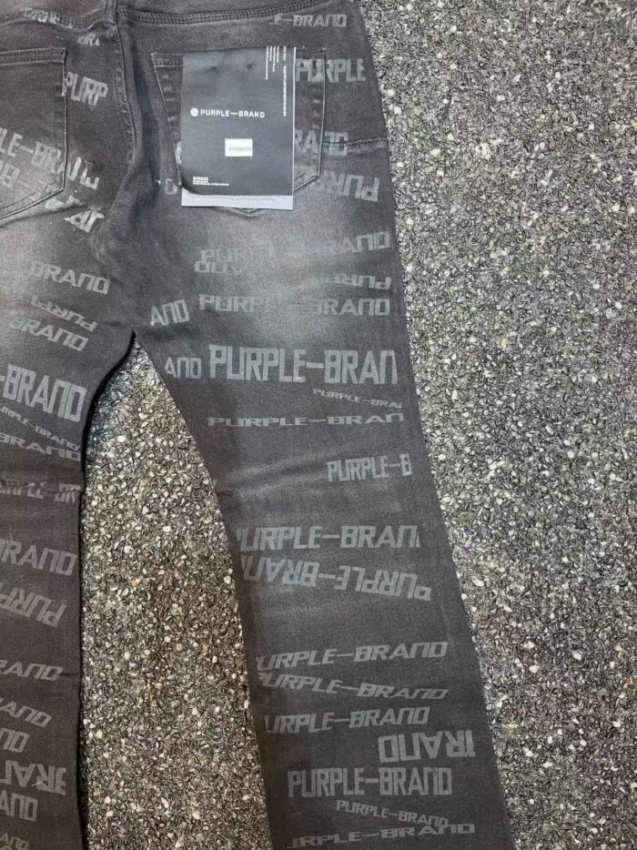 Purple Brand 1:1 quality version Retro Hip Hop Faded Black Full Print Text Logo Flare Jeans 29373846