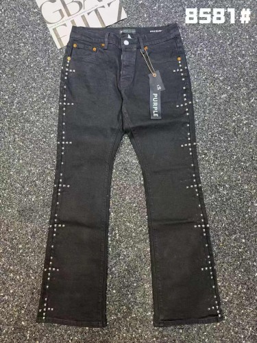 Purple Brand 1:1 quality version American Biker High Street Black Wash Side Metal Studded Flare Jeans 29373863
