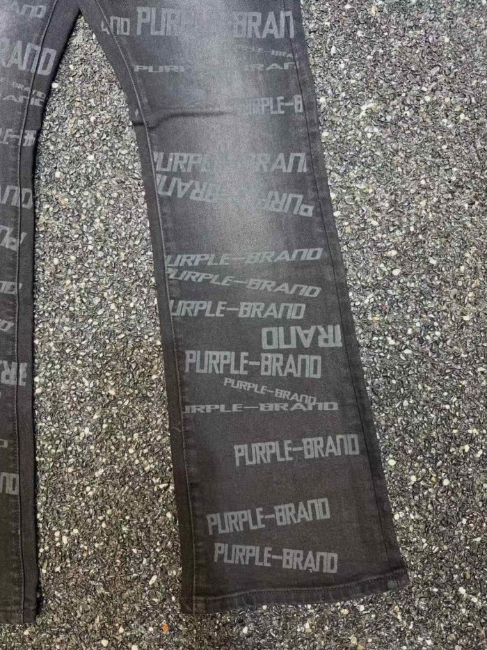 Purple Brand 1:1 quality version Retro Hip Hop Faded Black Full Print Text Logo Flare Jeans 29373846
