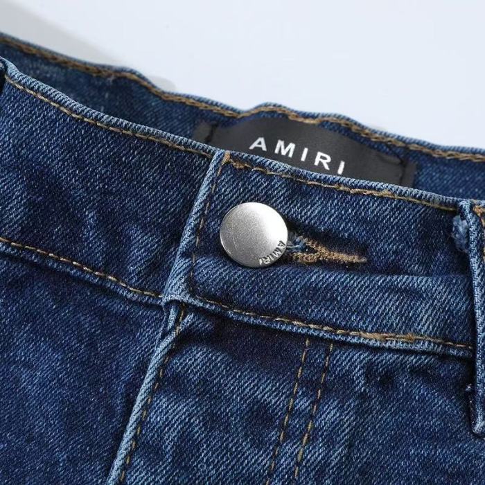 Amiri 1:1 quality version American Streetwear Vintage Wash Destroyed Green Script Embroidery Skinny Fit Denim Jeans 29373776